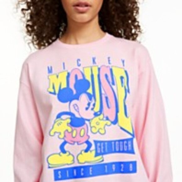Disney Womens  Mickey “Get Tough” Graphic Pink T-Shirt X-Small - Picture 1 of 7